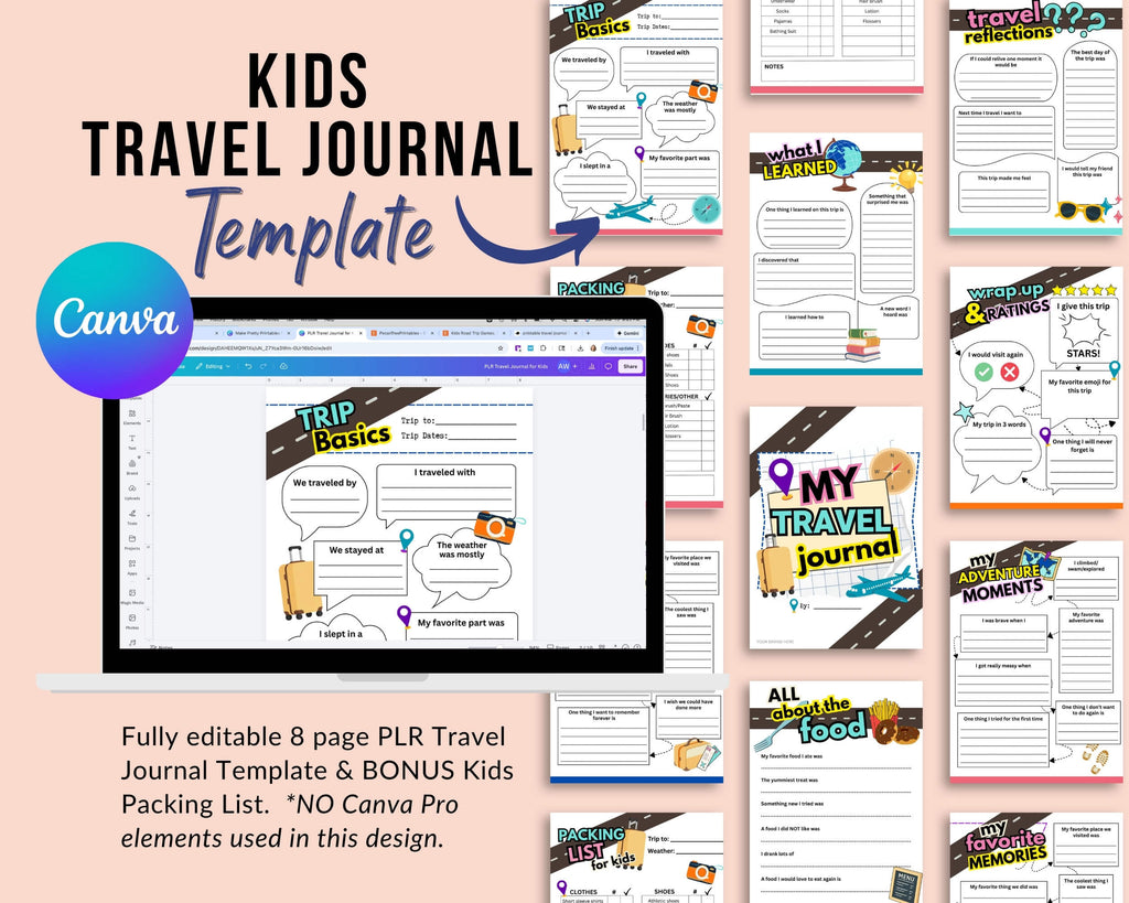 PLR Travel Journal for Kids - 9 Page Canva® Template