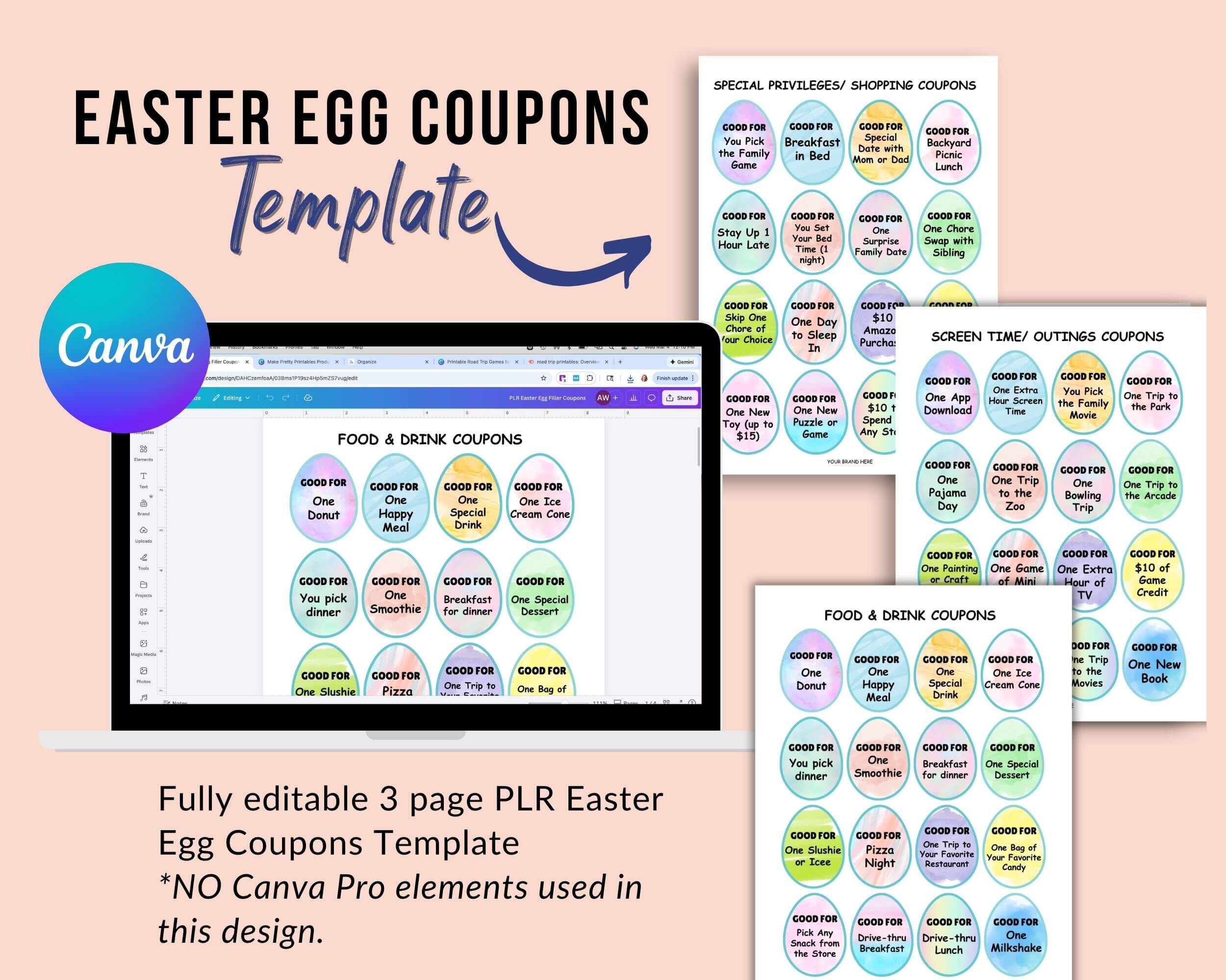 PLR Easter Egg Coupons - 3 Page Canva® Template