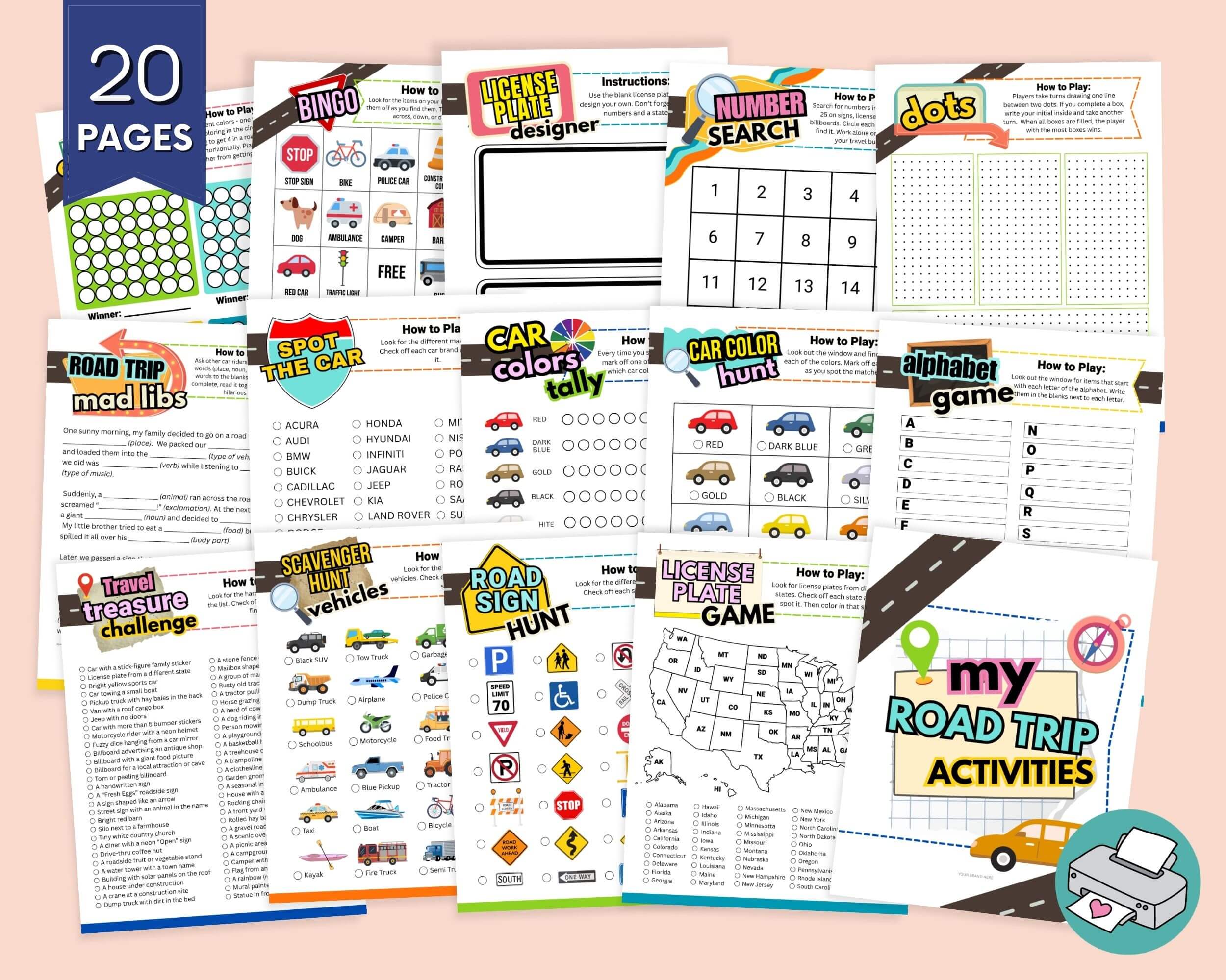 PLR Road Trip Games for Kids - 20 Page Canva® Template