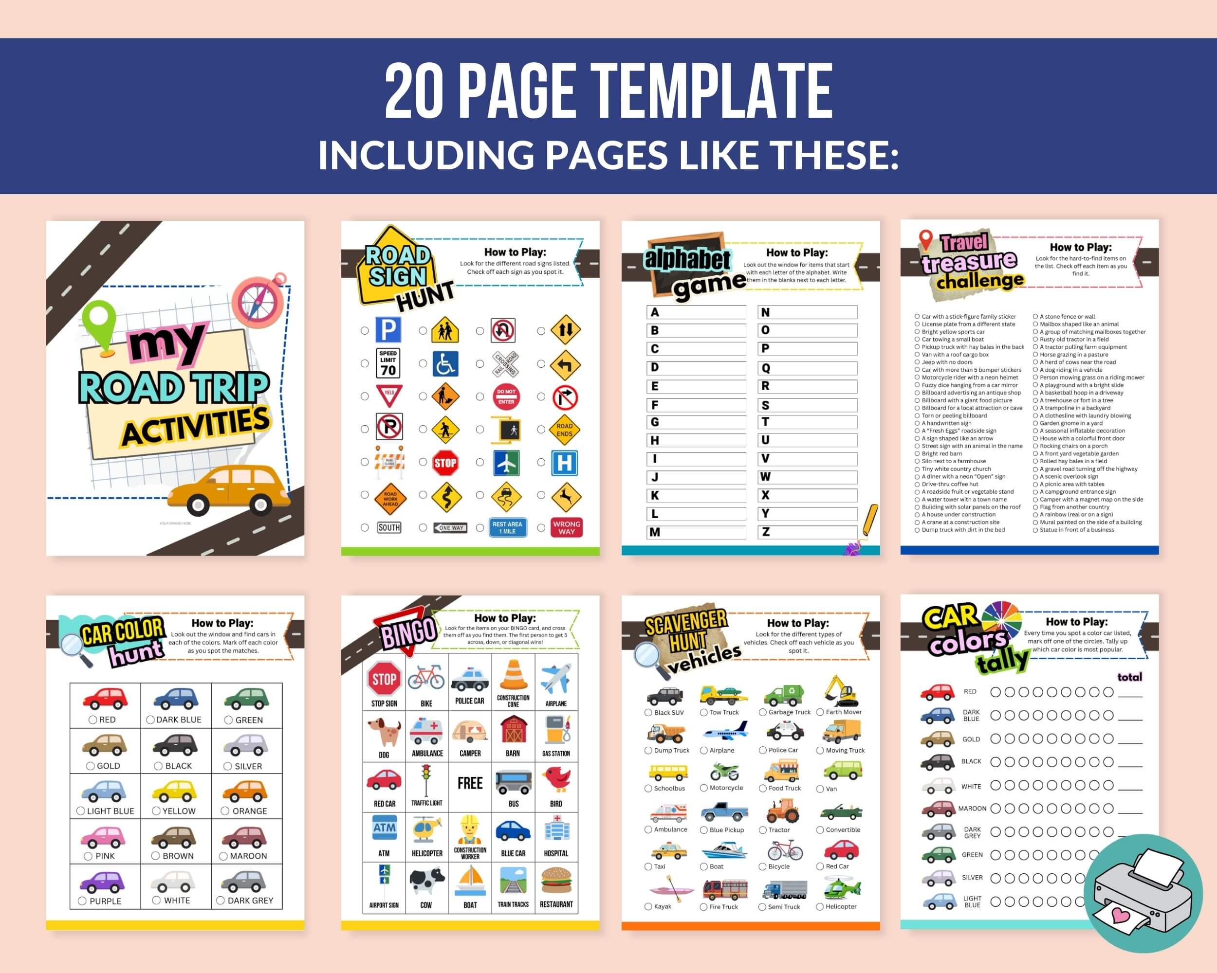 PLR Road Trip Games for Kids - 20 Page Canva® Template