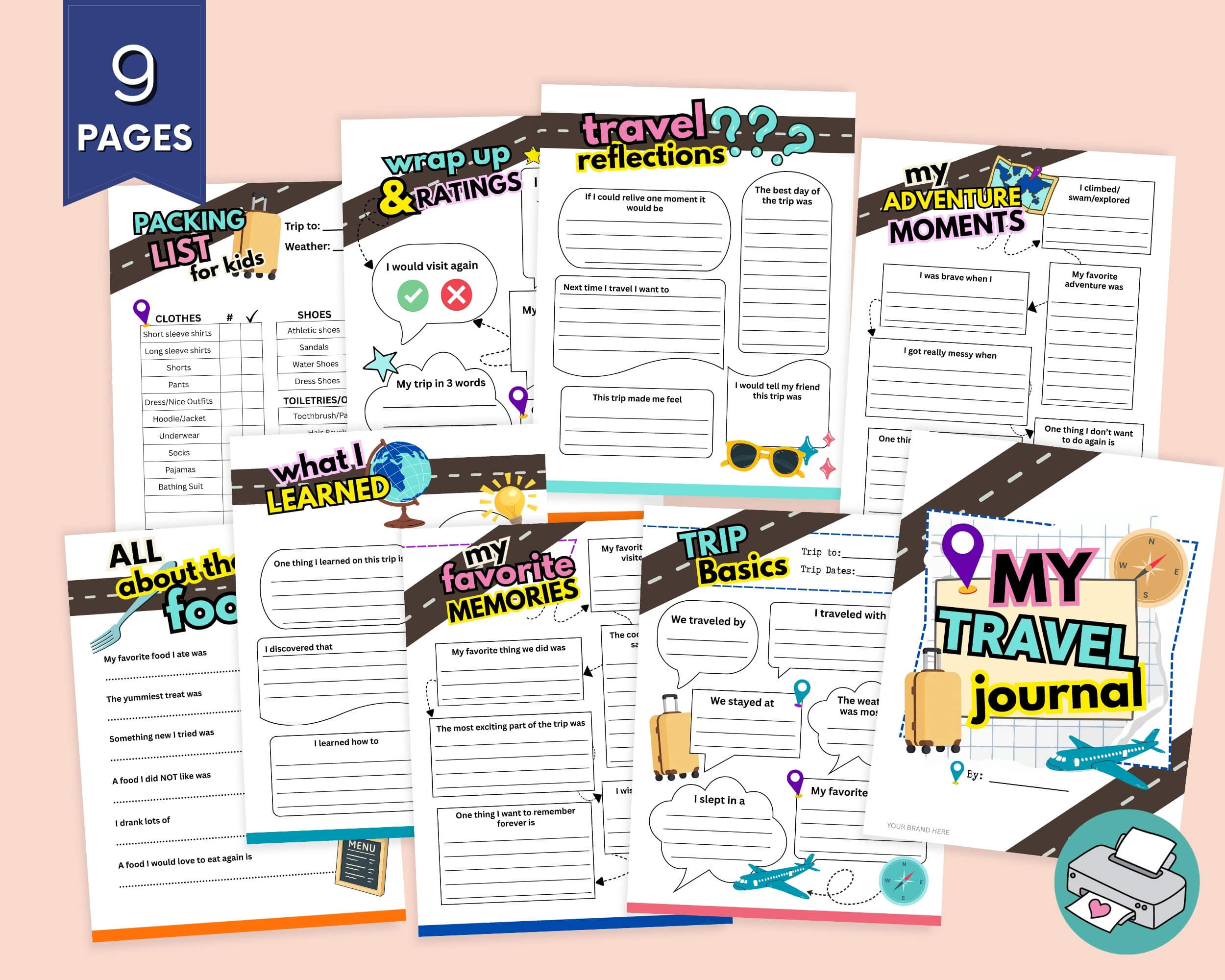 PLR Travel Journal for Kids - 9 Page Canva® Template
