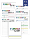 Summer planner with various sections on a white background